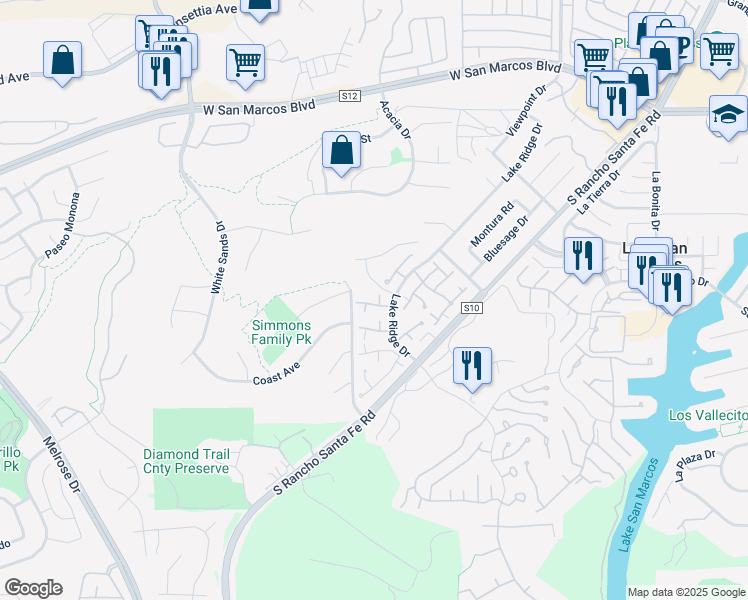 map of restaurants, bars, coffee shops, grocery stores, and more near 1268 Farmington Place in San Marcos