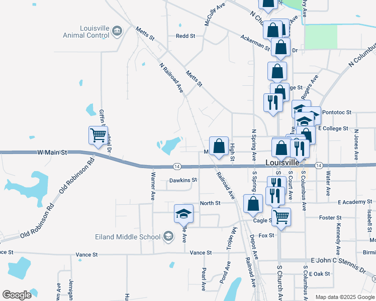 map of restaurants, bars, coffee shops, grocery stores, and more near 16085 West Main Street in Louisville