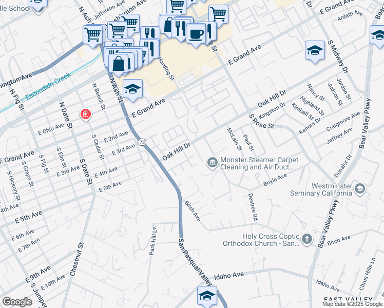 map of restaurants, bars, coffee shops, grocery stores, and more near 1368 Wagon Glen in Escondido