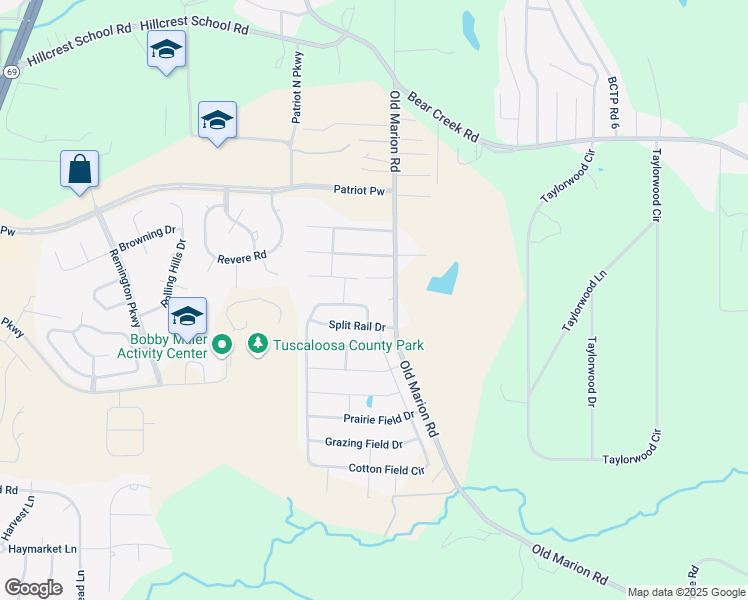 map of restaurants, bars, coffee shops, grocery stores, and more near 9017 Cotton Field Circle in Tuscaloosa