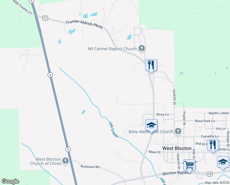 map of restaurants, bars, coffee shops, grocery stores, and more near 341 Carter Road in West Blocton