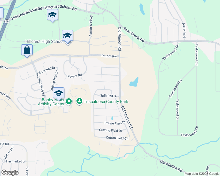 map of restaurants, bars, coffee shops, grocery stores, and more near 9017 Cotton Field Circle in Tuscaloosa