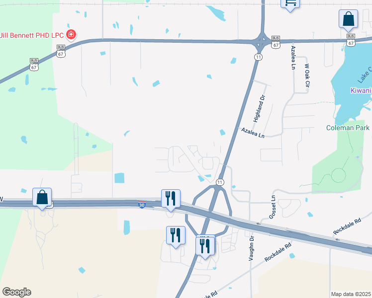 map of restaurants, bars, coffee shops, grocery stores, and more near 1878 Woodside Lane in Sulphur Springs