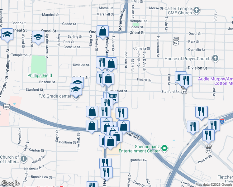 map of restaurants, bars, coffee shops, grocery stores, and more near 4520 Stonewall Street in Greenville