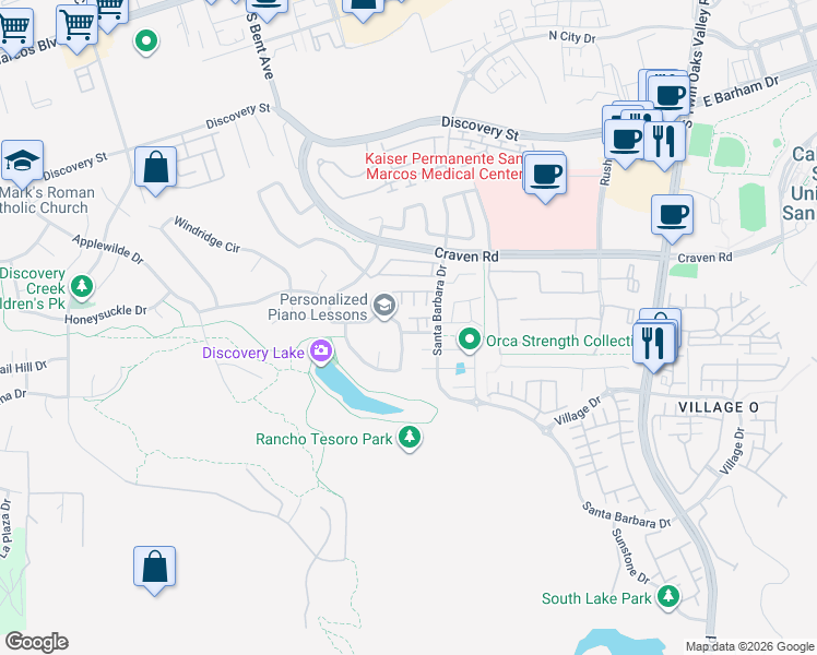 map of restaurants, bars, coffee shops, grocery stores, and more near 951 Iron Horse Drive in San Marcos