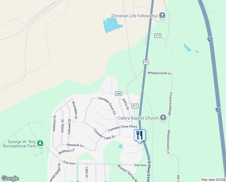 map of restaurants, bars, coffee shops, grocery stores, and more near 144 County Road 209 in Calera