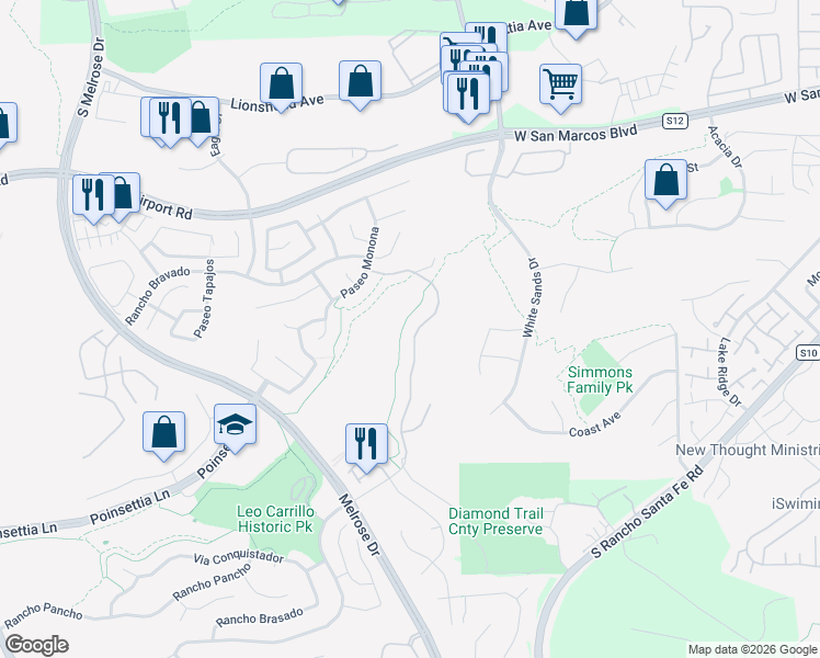map of restaurants, bars, coffee shops, grocery stores, and more near 6213 Paseo Privado in Carlsbad