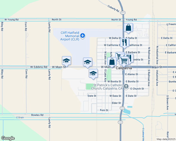 map of restaurants, bars, coffee shops, grocery stores, and more near 401 West Main Street in Calipatria