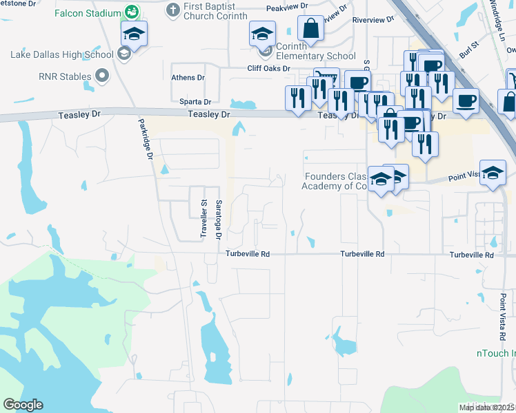 map of restaurants, bars, coffee shops, grocery stores, and more near 1851 Turbeville Road in Hickory Creek