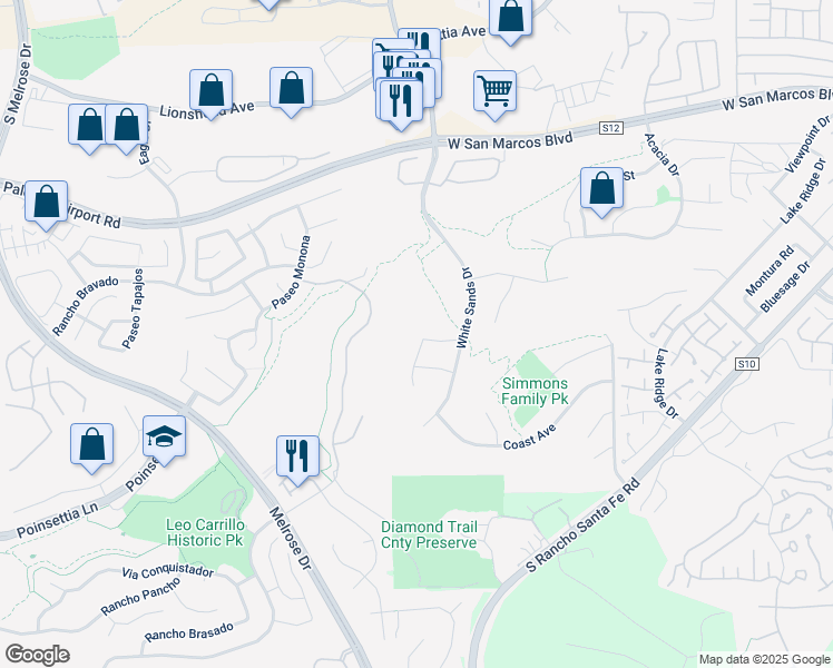 map of restaurants, bars, coffee shops, grocery stores, and more near 2128 Sea Island Place in San Marcos