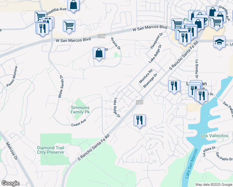 map of restaurants, bars, coffee shops, grocery stores, and more near 1215 Westport Road in San Marcos