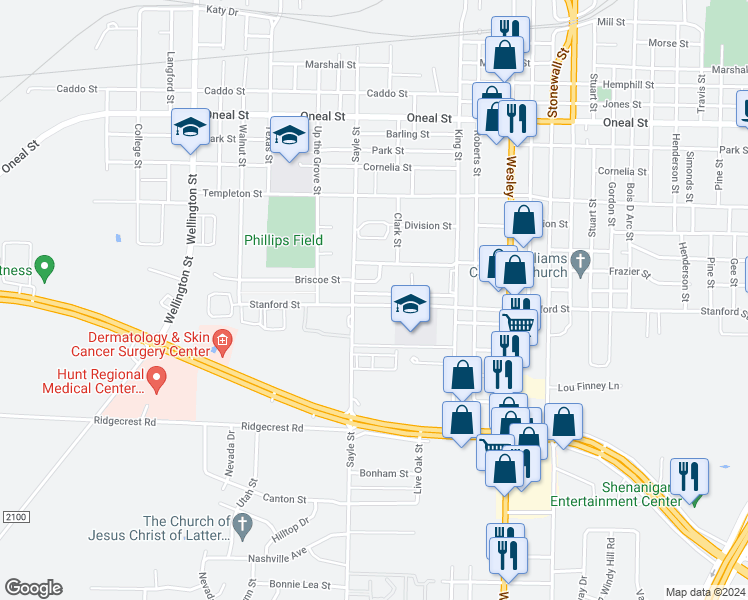 map of restaurants, bars, coffee shops, grocery stores, and more near 3308 Stanford Street in Greenville