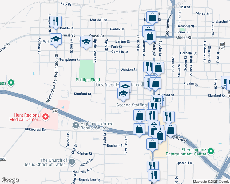 map of restaurants, bars, coffee shops, grocery stores, and more near 3405 Briscoe Street in Greenville