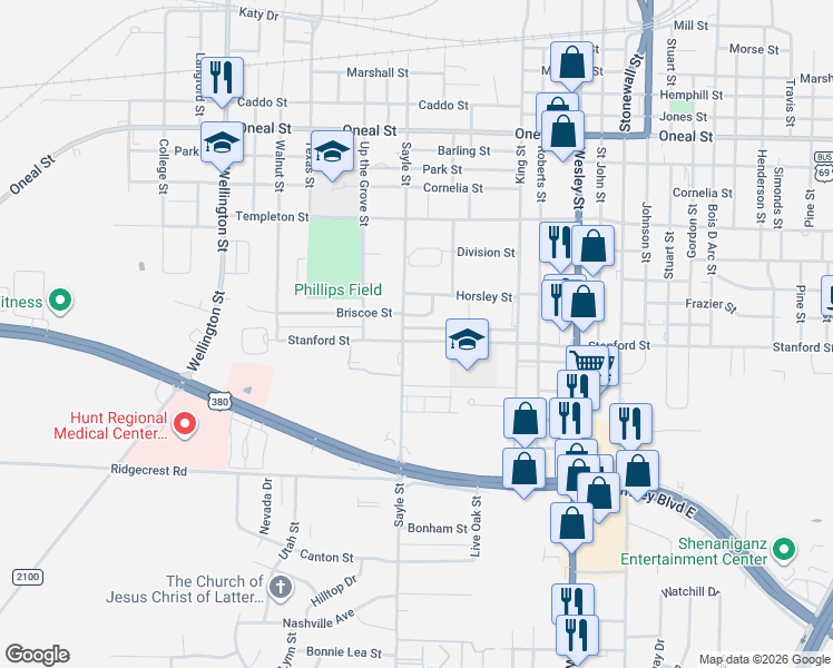 map of restaurants, bars, coffee shops, grocery stores, and more near 3415 Briscoe Street in Greenville
