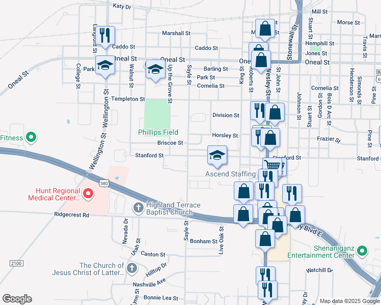 map of restaurants, bars, coffee shops, grocery stores, and more near 3415 Briscoe Street in Greenville