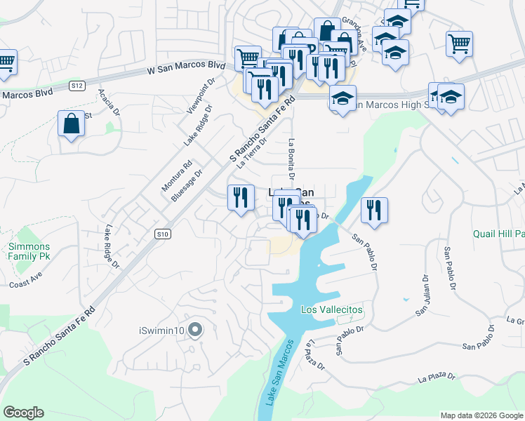 map of restaurants, bars, coffee shops, grocery stores, and more near 1651 Sonata Lane in San Marcos