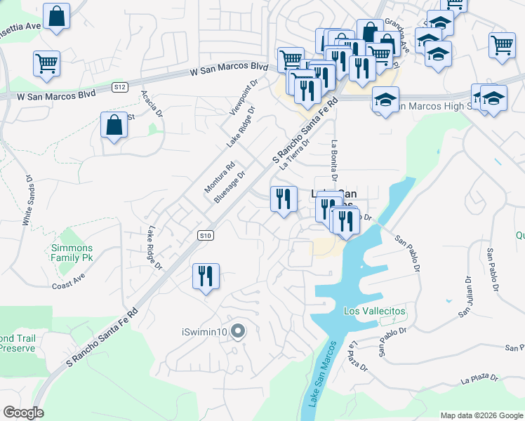 map of restaurants, bars, coffee shops, grocery stores, and more near 1109 Calle Del Baston in San Marcos