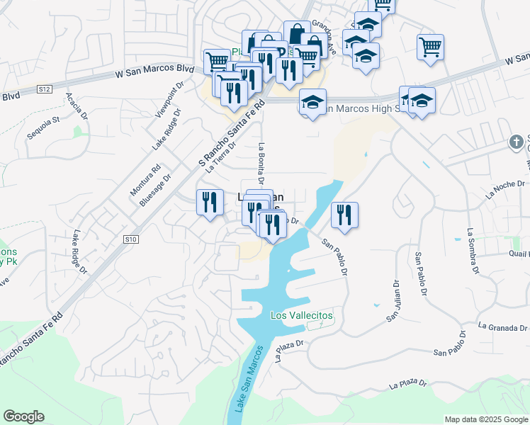 map of restaurants, bars, coffee shops, grocery stores, and more near 967 La Bonita Drive in San Marcos