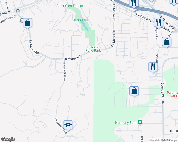 map of restaurants, bars, coffee shops, grocery stores, and more near 576 Camino De La Cima in San Marcos