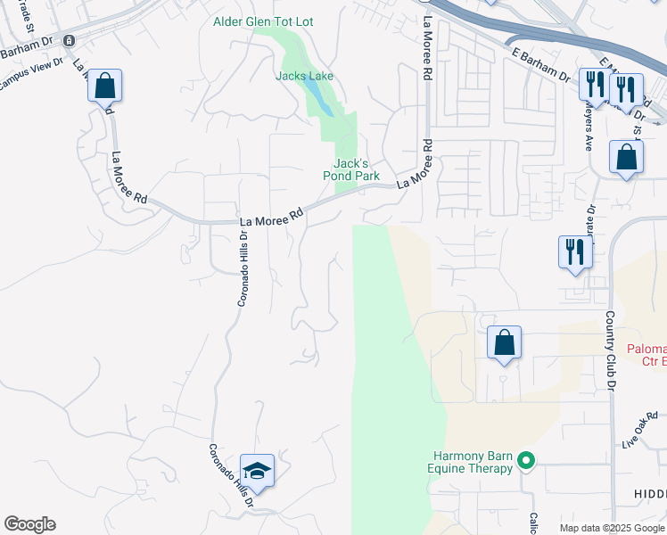 map of restaurants, bars, coffee shops, grocery stores, and more near 576 Camino De La Cima in San Marcos