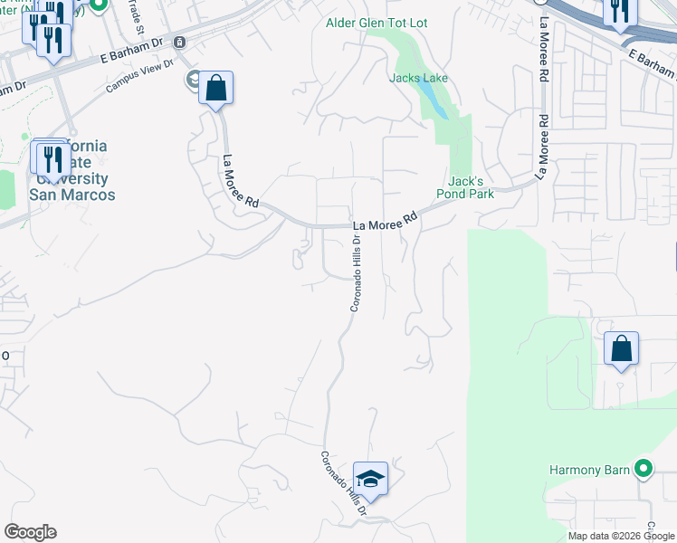 map of restaurants, bars, coffee shops, grocery stores, and more near 781 Calle De Soto in San Marcos