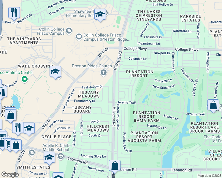 map of restaurants, bars, coffee shops, grocery stores, and more near 5668 Imperial Meadow Drive in Frisco