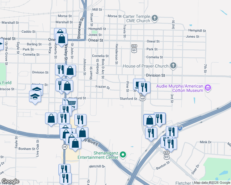 map of restaurants, bars, coffee shops, grocery stores, and more near 4408 Henderson Street in Greenville
