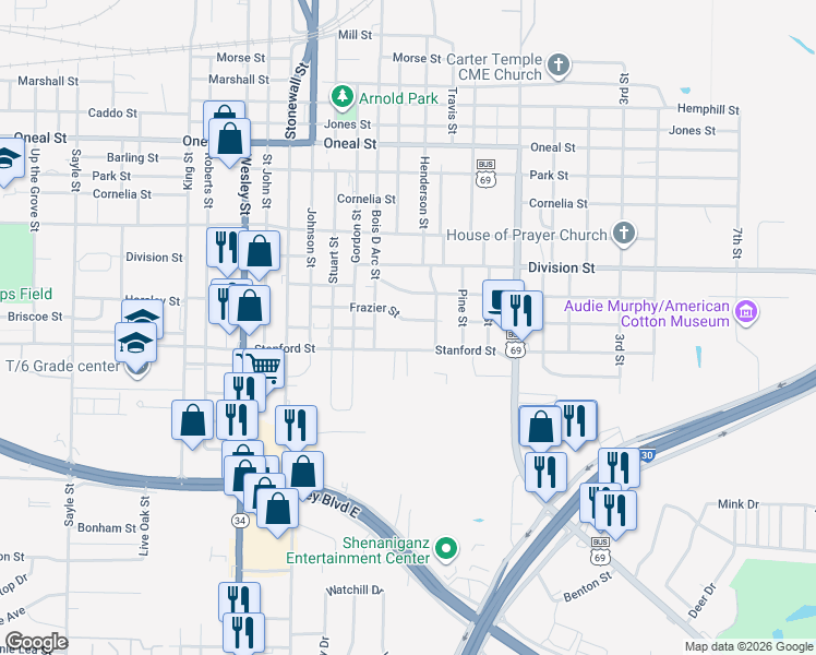 map of restaurants, bars, coffee shops, grocery stores, and more near 4408 Henderson Street in Greenville