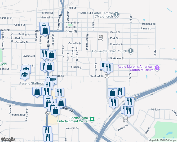map of restaurants, bars, coffee shops, grocery stores, and more near 4408 Henderson Street in Greenville