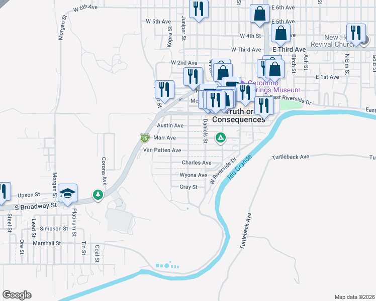 map of restaurants, bars, coffee shops, grocery stores, and more near 699 Clancy Street in Truth or Consequences