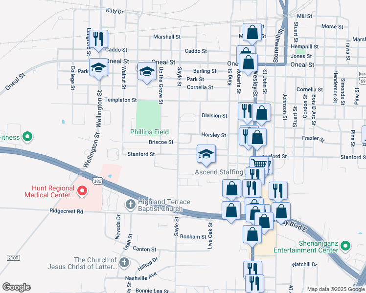 map of restaurants, bars, coffee shops, grocery stores, and more near 3415 Briscoe St in Greenville