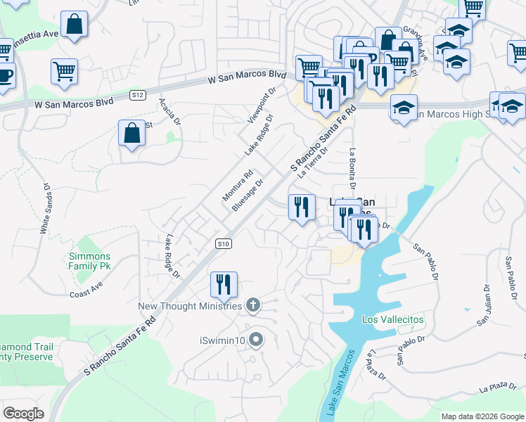 map of restaurants, bars, coffee shops, grocery stores, and more near 1783 Calle Del Arroyo in San Marcos