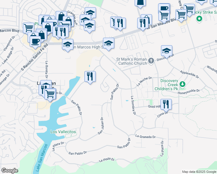 map of restaurants, bars, coffee shops, grocery stores, and more near 1858 Fairway Circle Drive in San Marcos