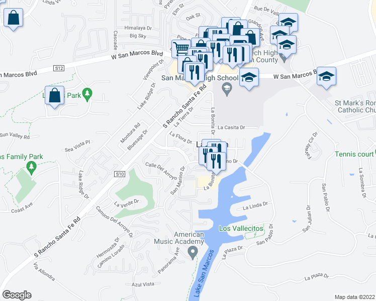 map of restaurants, bars, coffee shops, grocery stores, and more near 1651 Sonata Lane in San Marcos