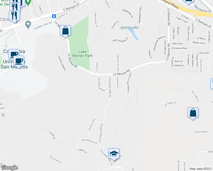 map of restaurants, bars, coffee shops, grocery stores, and more near 781 Calle De Soto in San Marcos