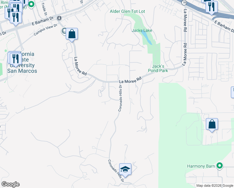 map of restaurants, bars, coffee shops, grocery stores, and more near 781 Calle De Soto in San Marcos