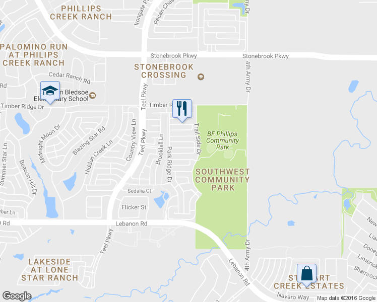 map of restaurants, bars, coffee shops, grocery stores, and more near 2833 Ridge View Road in Frisco