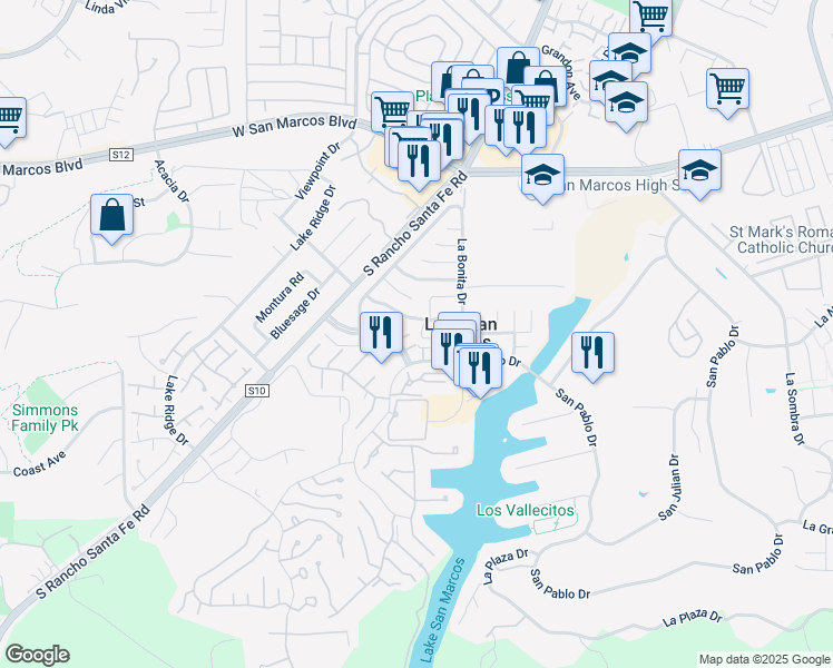 map of restaurants, bars, coffee shops, grocery stores, and more near 1651 Sonata Ln in San Marcos