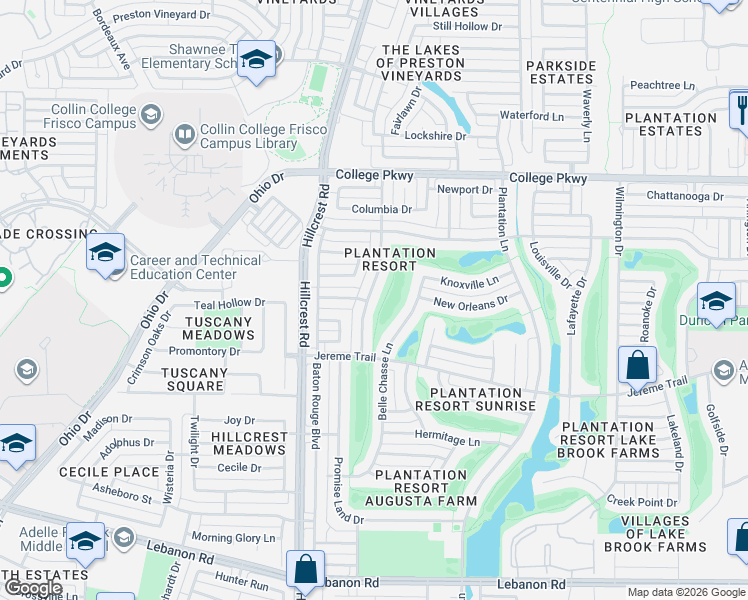 map of restaurants, bars, coffee shops, grocery stores, and more near 5716 Charleston Drive in Frisco