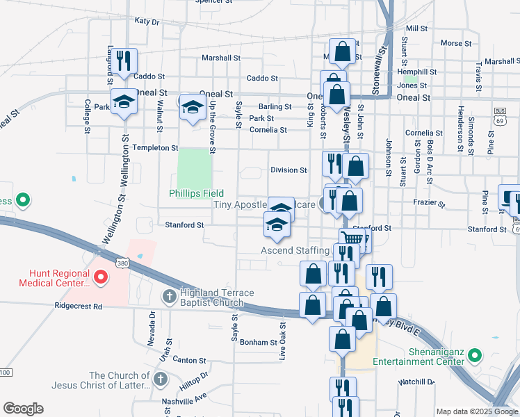 map of restaurants, bars, coffee shops, grocery stores, and more near 3405 Briscoe Street in Greenville