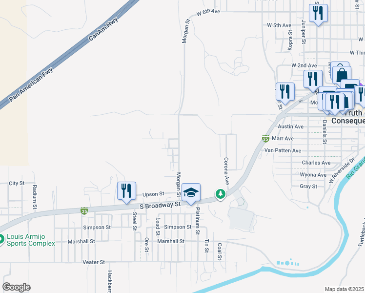 map of restaurants, bars, coffee shops, grocery stores, and more near 700-746 Morgan Street in Truth or Consequences