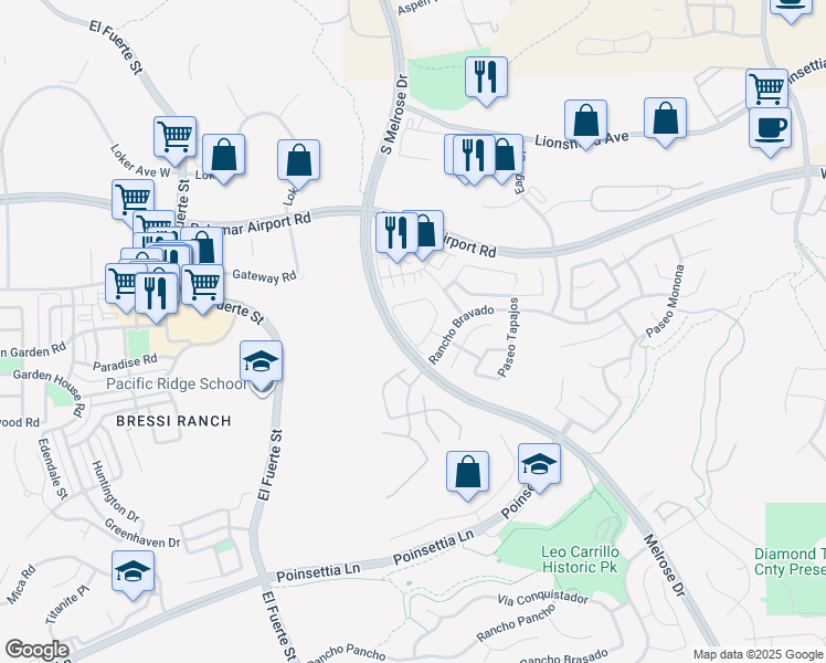 map of restaurants, bars, coffee shops, grocery stores, and more near 6289 Citracado Circle in Carlsbad