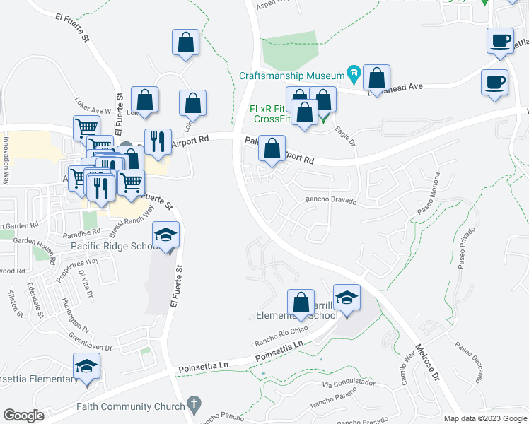 map of restaurants, bars, coffee shops, grocery stores, and more near 6289 Citracado Circle in Carlsbad