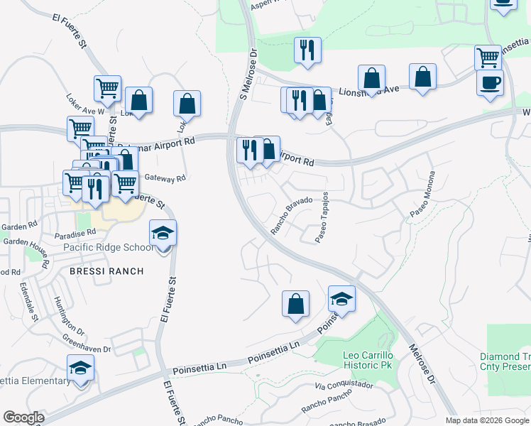 map of restaurants, bars, coffee shops, grocery stores, and more near 6376 Citracado Circle in Carlsbad