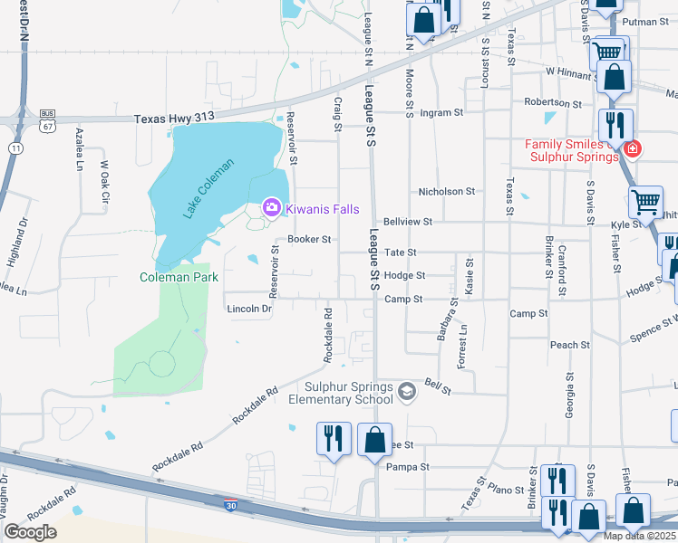 map of restaurants, bars, coffee shops, grocery stores, and more near 106 Hull Street in Sulphur Springs
