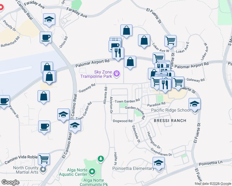map of restaurants, bars, coffee shops, grocery stores, and more near 2560 Ingleton Avenue in Carlsbad