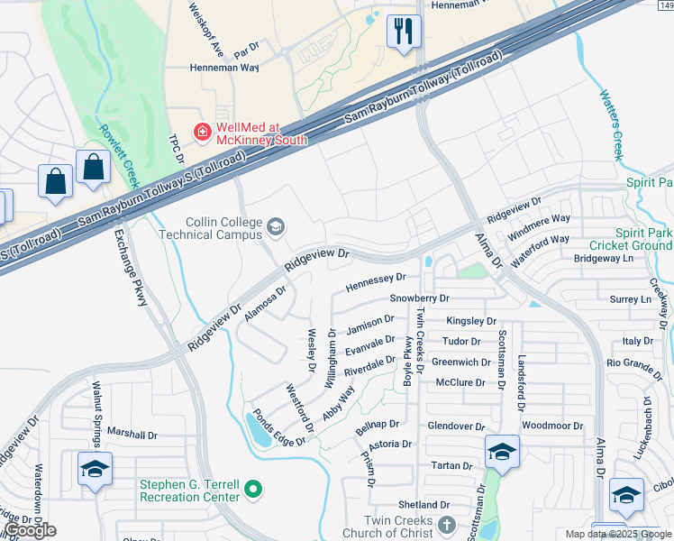 map of restaurants, bars, coffee shops, grocery stores, and more near 1529 Teresa Ann Lane in Allen