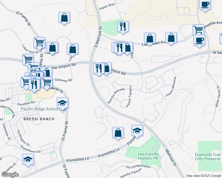 map of restaurants, bars, coffee shops, grocery stores, and more near 6180 Citracado Circle in Carlsbad