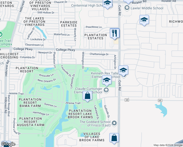 map of restaurants, bars, coffee shops, grocery stores, and more near 12016 Paducah Drive in Frisco