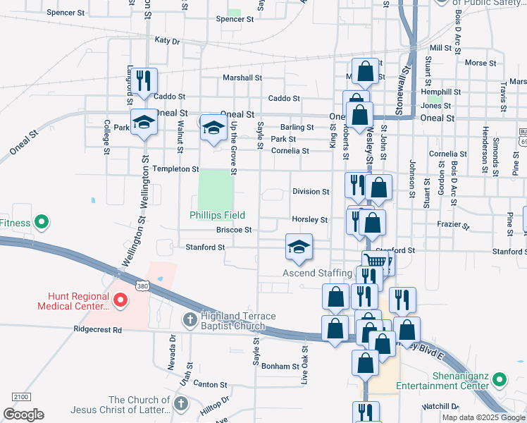 map of restaurants, bars, coffee shops, grocery stores, and more near 4209 Sayle Street in Greenville